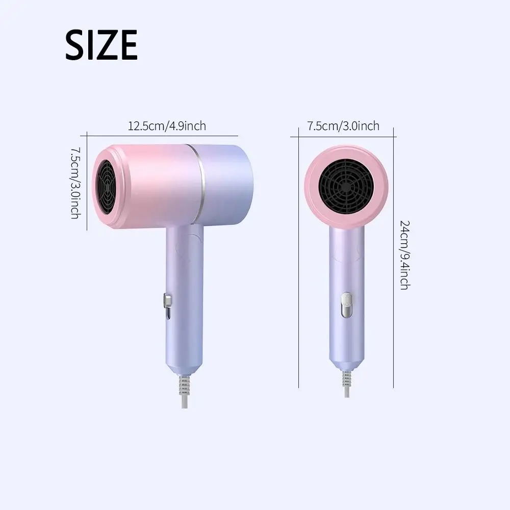 Foldable Ionic Hair Dryer with Smooth Nozzle Attachment Negative Ion Blow Dryer Colorful Low Noise MIni Folding Hairdryer