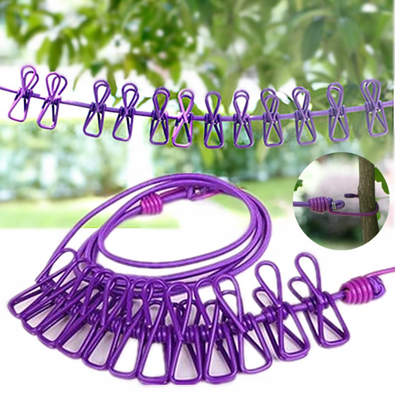 Portable Clothing Clothesline with 12 Clips Retractable Laundry Dryer Clothes Rope Drying Rack Cloth Hanging Line For Outdoor Portable Clothing Clothesline with 12 Clips Retractable Laundry Dryer Clothes Rope Drying Rack Cloth Hanging Line For Outdoor