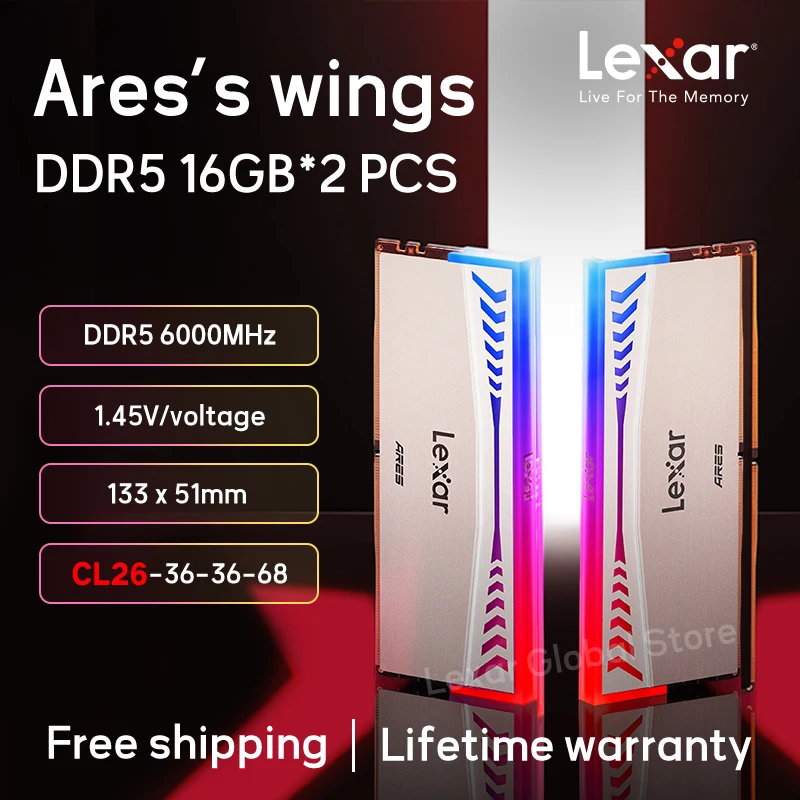 Lexar RAMs DDR5 CL26 Memory Strip 32GB(16GB*2) Desktop