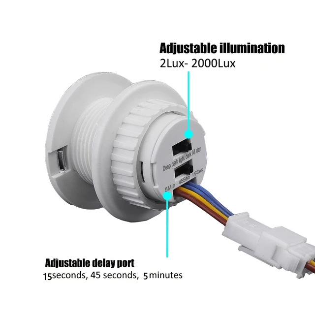 Sensor de movimiento infrarrojo PIR LED ajustable, 110V-220V, Detector de  movimiento, interruptor de lámpara