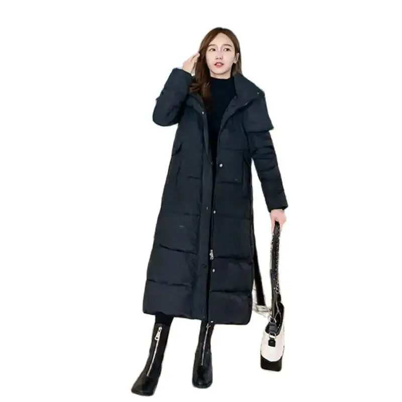

Fashion Down New Cotton Coat Women's Winter Korean Version With Belt Slim Long Over-the-knee Women's Hooded Loose CoatTid
