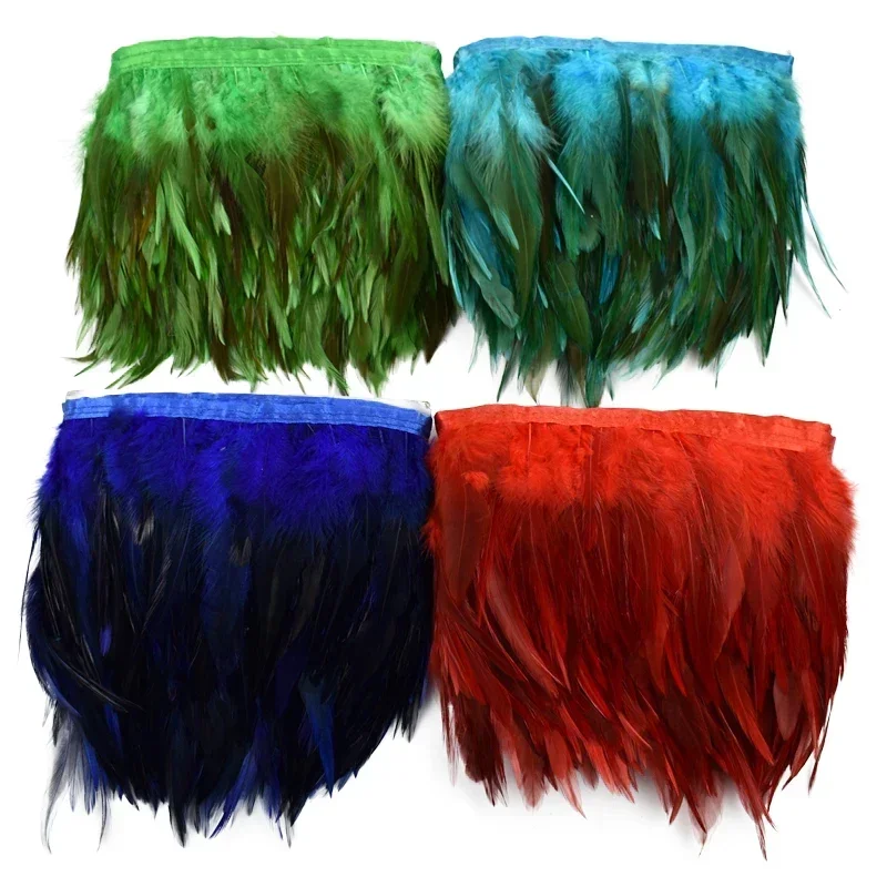 10 Metri di Piume di Fagiano Colorate su Nastro, Frange per Abiti, Nastro per Cucito, Rifiniture in Piume, Accessori per Artigianato - immagine 6