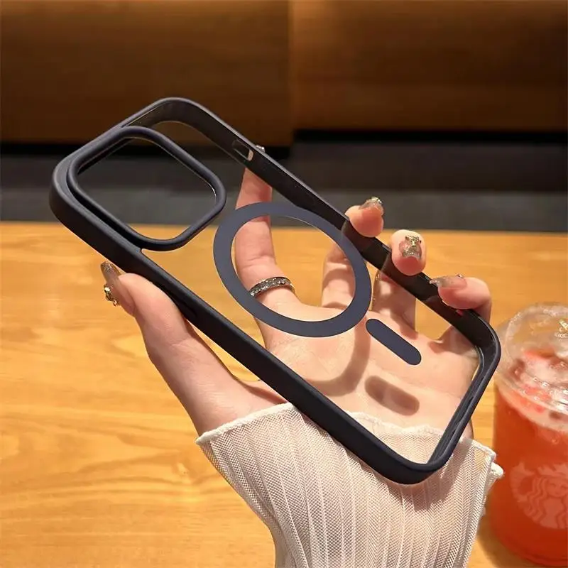 Luxury Magnetic Wireless Charge For Magsafe Case for iPhone 16 15 14 Plus 13 12 11 Pro Max Shockproof Soft Clear Bumper Cover