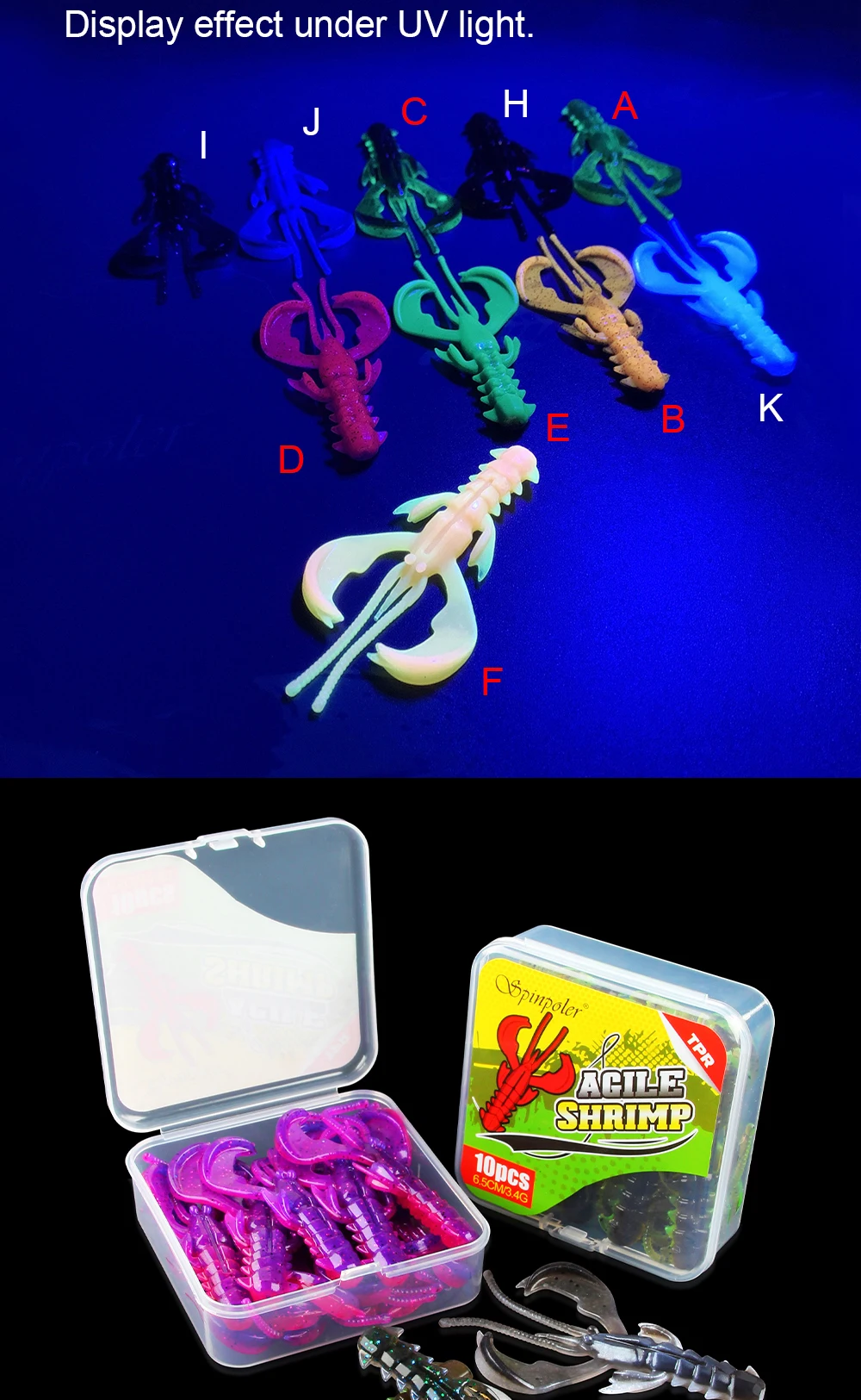 Spinpoler Agile Shrimp Soft Bait Angelköder TPR Floating Salted UV Active Krebse für Weedless Rigs Jig Ned Split Drop Shot – Detail 5