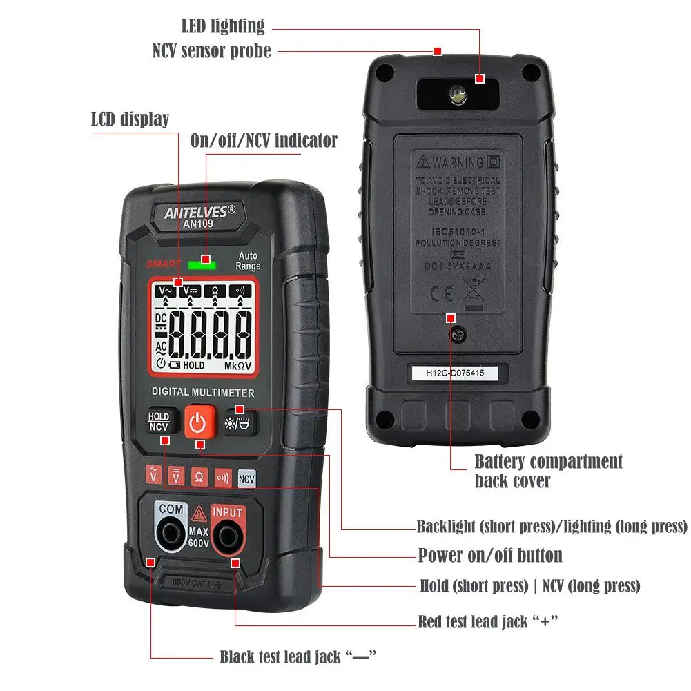 Portable Digital Smart Multimeter High-precision Intelligent Anti-burn NCV On-off AC / DC Voltage Electrician Repair Tools