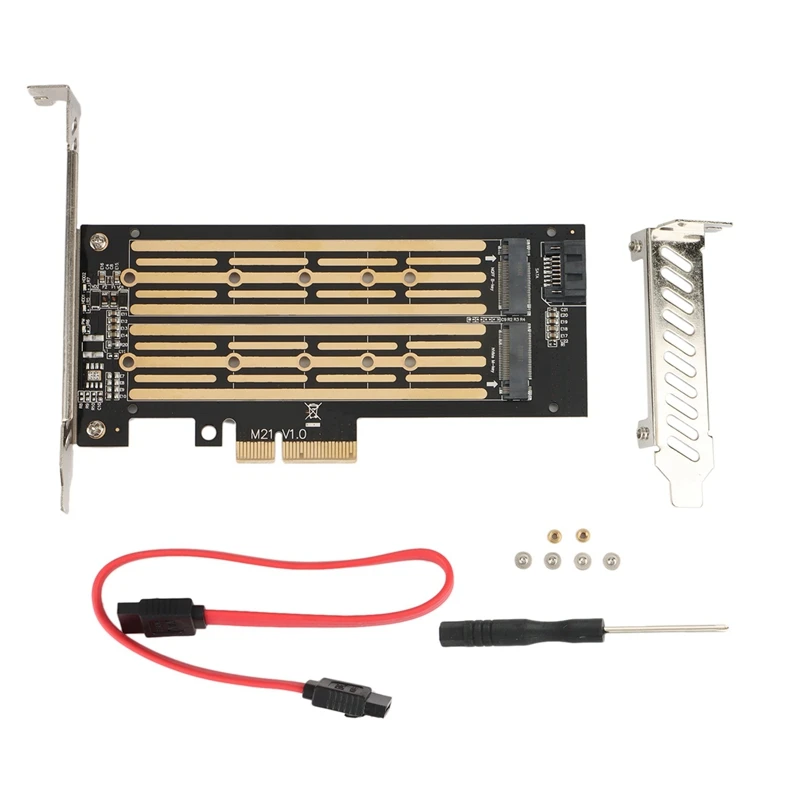 

M.2 Nvme & SATA NGFF Adapter SSD To Pcie Riser Card Key M+B With SATA Cable PCI 3.0 To M2 Expansion Dual Disk