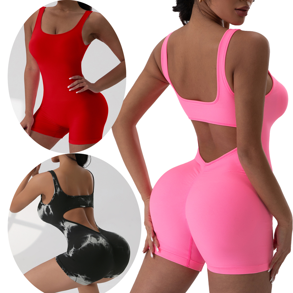 Sexy With V-shaped Exposed Waist Women's Summer Jumpsuits Fitness Daily Wear Casual Yoga Workout Jumpsuits