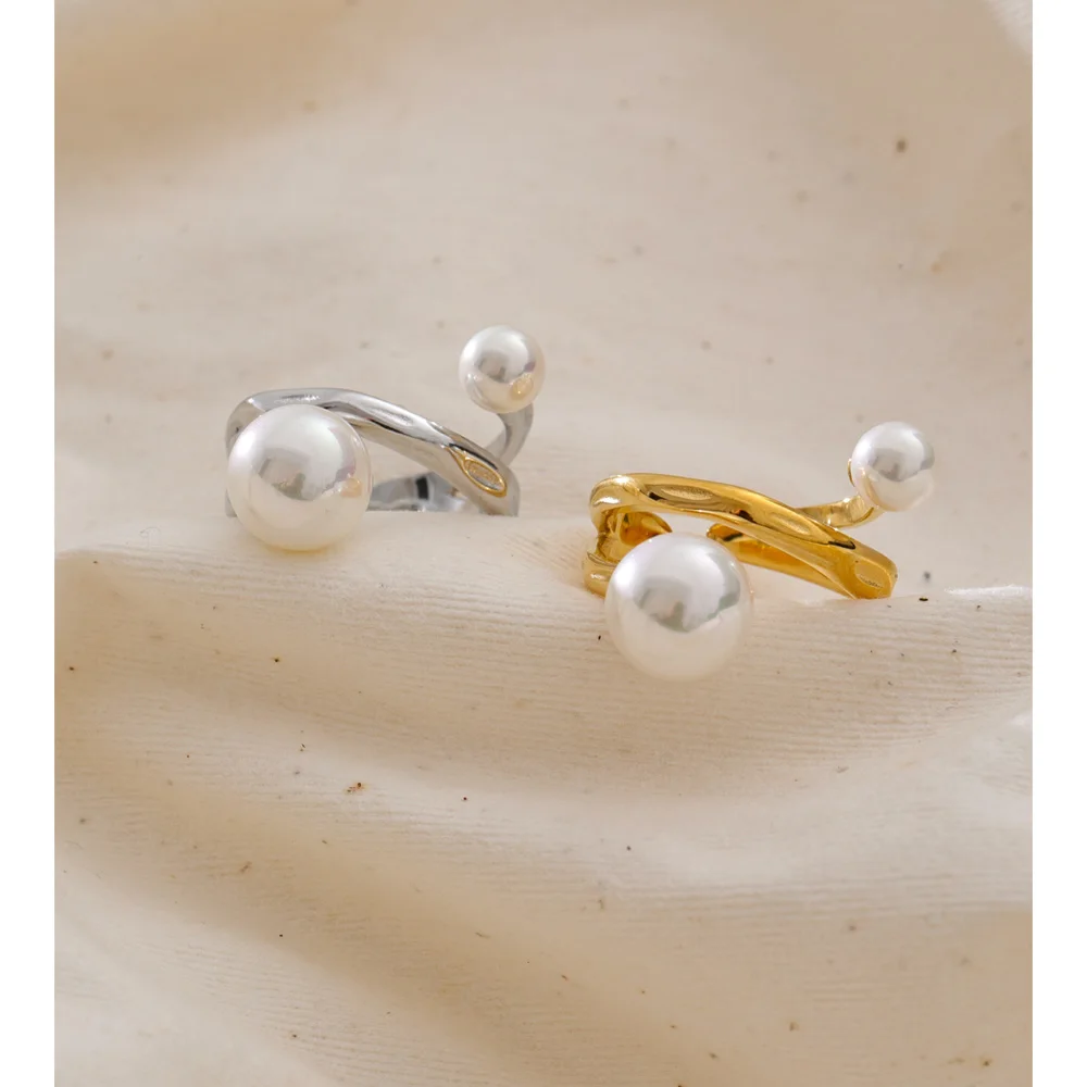 Yhpup Jewelry Simulated Pearls Layered Stainless Steel Fashion Ring