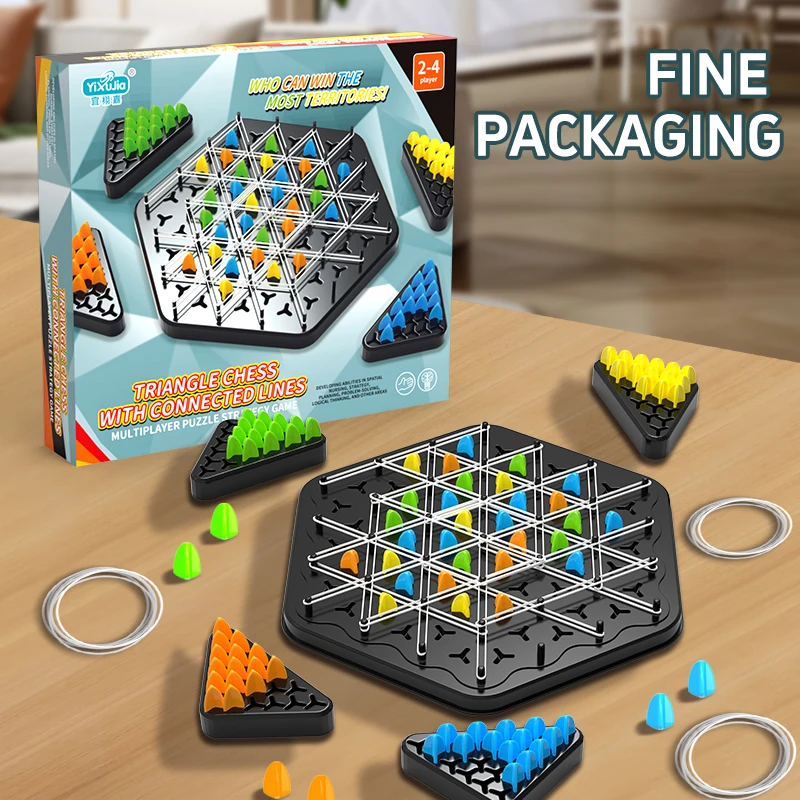 Board Game Toy Chain Triangle Chess Triggle Rubber Band Game Toy Board Game competitive Battle Set for kids friends parent-child interaction