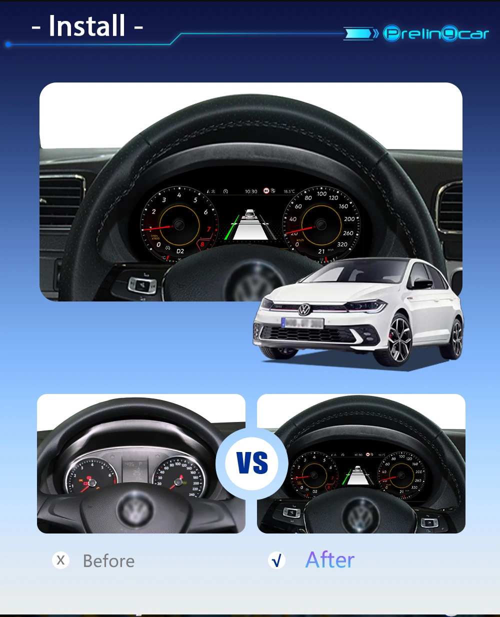 Prelingcar 10,25 Zoll LCD Digital Cluster Dashboard für VW Sharan 2012–19 Android Player Karten Navigation Radio Panel Cockpit – Detail 16