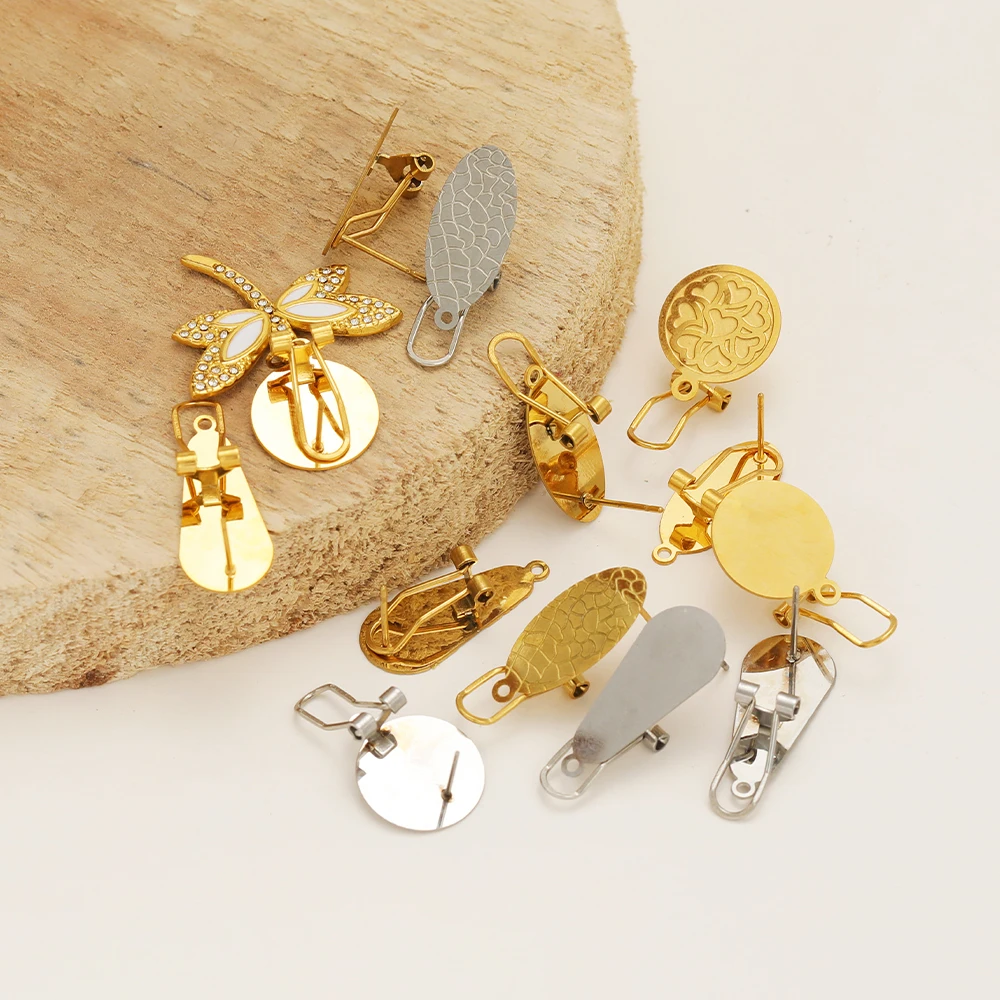 10Pcs/lot 18k Gold Color Stainless Steel Trays Stud Earrings Clips with Stick for DIY Women Fashion Jewelry Supplies