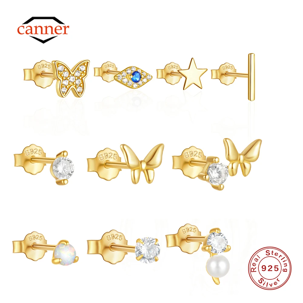 

CANNER 1 Set 925 Sterling Silver Butterfly Star Evil Eye Piercing Earring for Women Ear Stud Cartilage Earring Finr Jewelry Gift