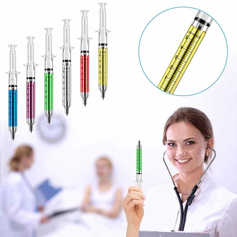 Syringe Pens Syringe Shape Ballpoint Pens Multi-Color Novelty for Nurses School Office Supplies 24pcs ballpoint pen