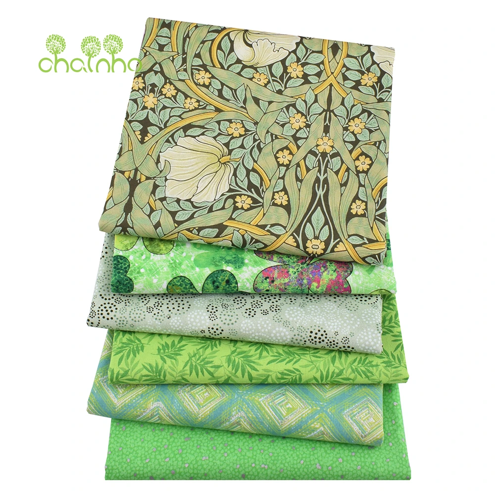 Chainho,green Flower Printed Plain Cotton Fabric,patchwork Clothes,diy