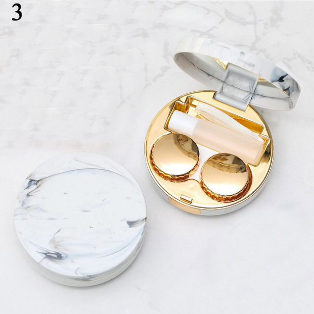 Mini Contact Lens Case Eyes Care Kit Holder Lens Case Travel Glasses Container Lenses Box Cute Marble Round Mirror Contact