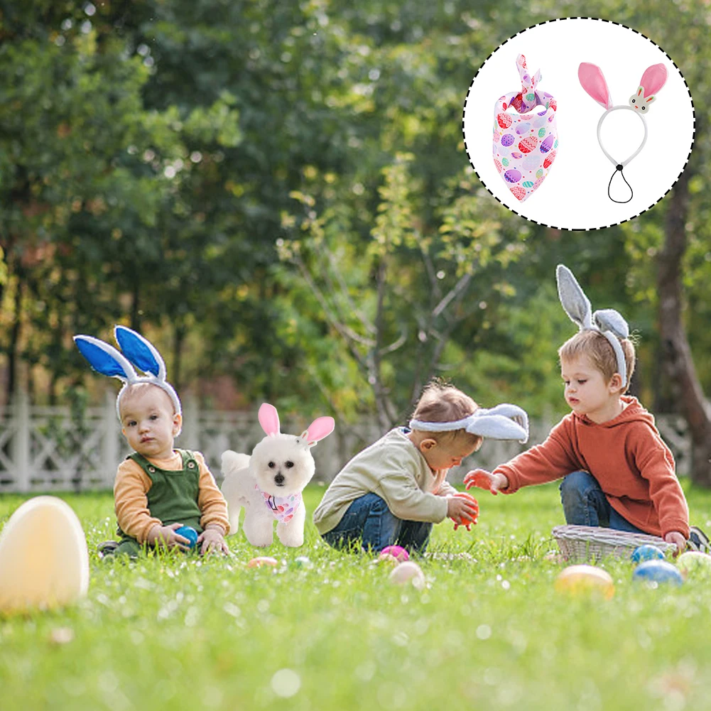 2Pcs/set Dog Easter Costumes Adorable Bunny Ears Headband Cute Dog Bandana Cats Photography Headbands Pet Costume Headwears 4