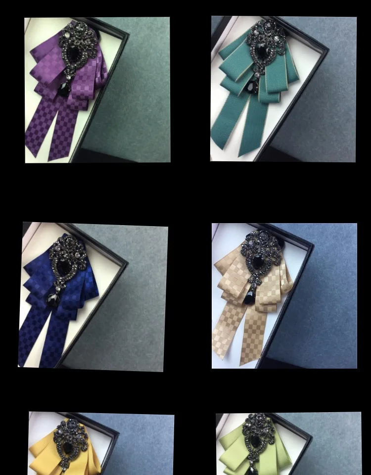 Neue jungen band fliege für frauen mädchen strass retro bogen bluse kragen pin brosche bowknot schule student männer shirts bowtie – Detail 3