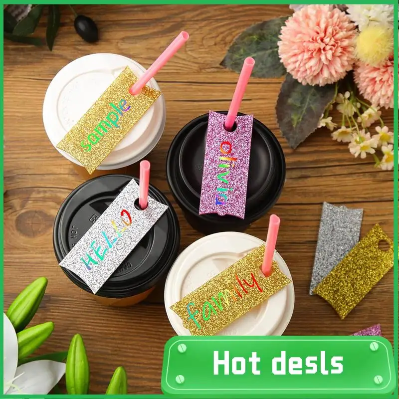 LUDA 12Pcs Shiny Tumbler Name Plate Compatible For Stanley 40 Oz Cups Acrylic Nameplate Blank Name ID Tags Tumbler Lid Topper