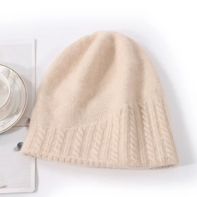 100% Wool Beanies Hat For Women Winter 2023 Solid Warm Soft Luxury Wool Bonnets Fashion y2k Knitted Skullies Street Cute Cap 3