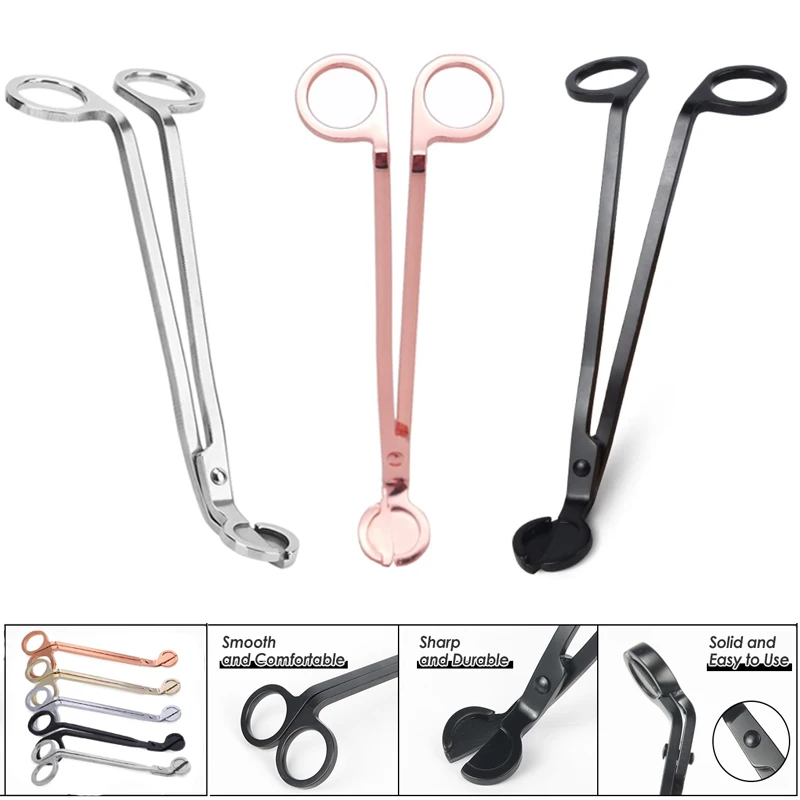 1pcs Stainless Steel Candle Cutter Oil Lamp Trim Scissors Candle Round head Black Rose Golden Silver Red Bronze