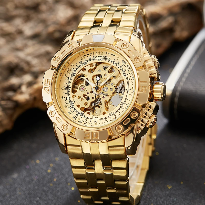 Luxury Men's Mechanical Watch Stainless Steel Strap High Weight Business Wristwatch Gold Silver Case Skeleton Dial Design Gifts