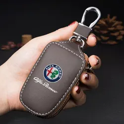 Multifunction Genuine Leather Car Key Case with Zipper Closure (1pcs brown Alfa)