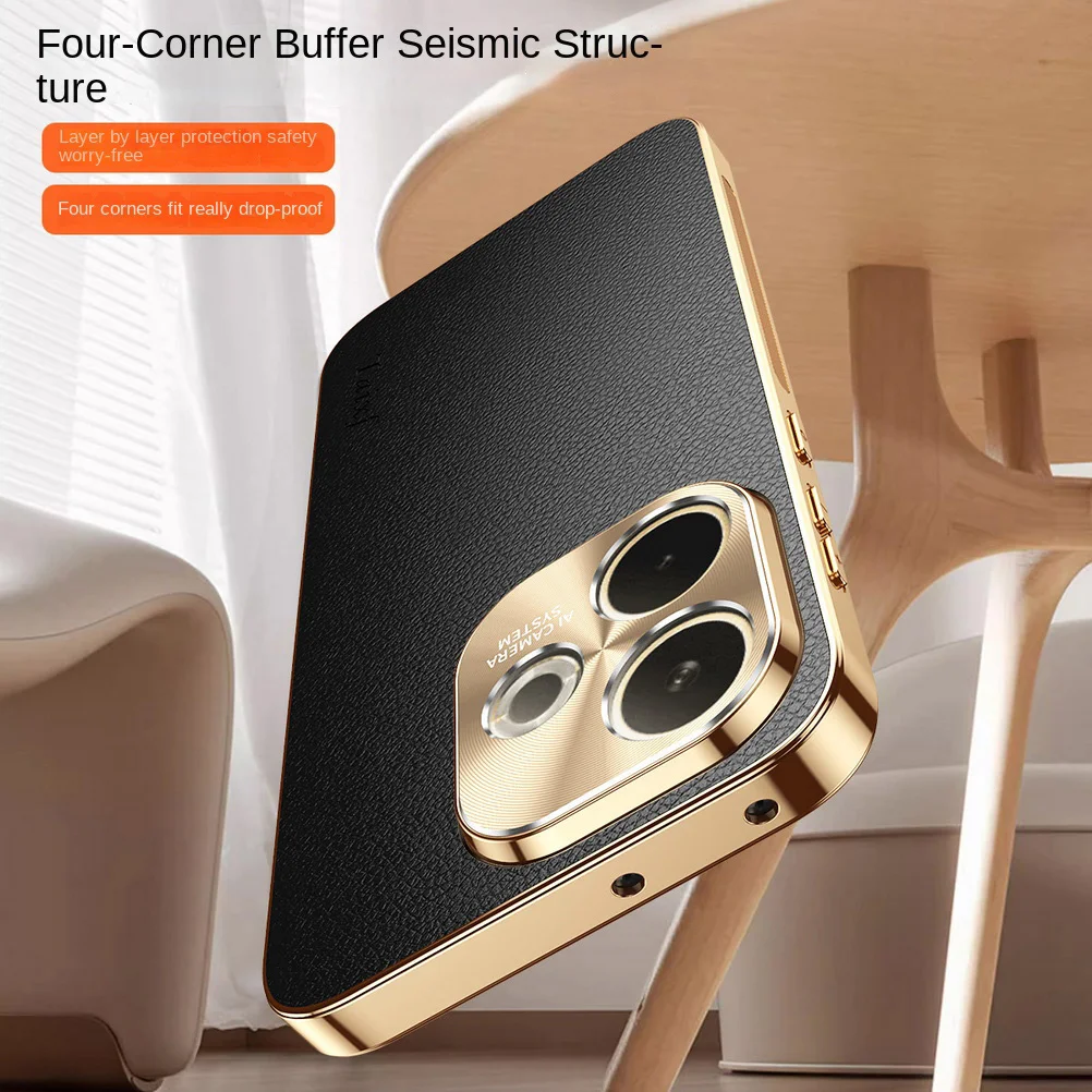 الطبقة الأولى من حافظة إطار مطلي بالكهرباء من جلد البقر لـ OPPO A5 Pro oppo F29 Pro F27 غطاء حماية للعدسة