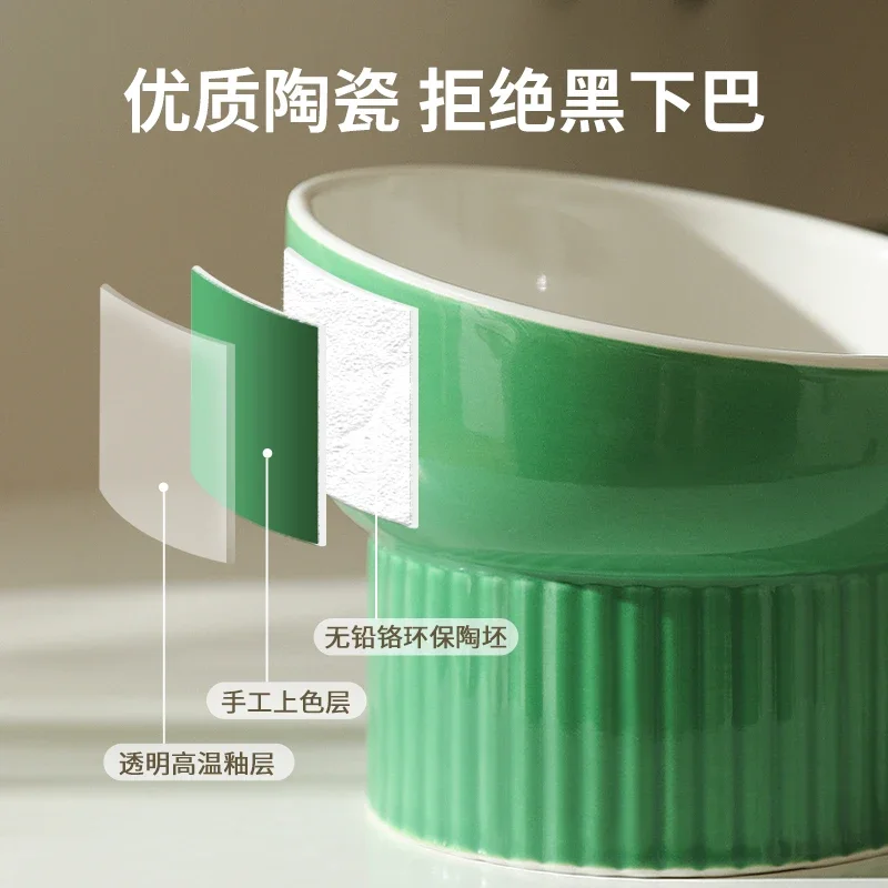 Cat Bowl Ceramic High Foot Drinking Cat Eating Protection Cervical Vertebra Pet Large Diameter
