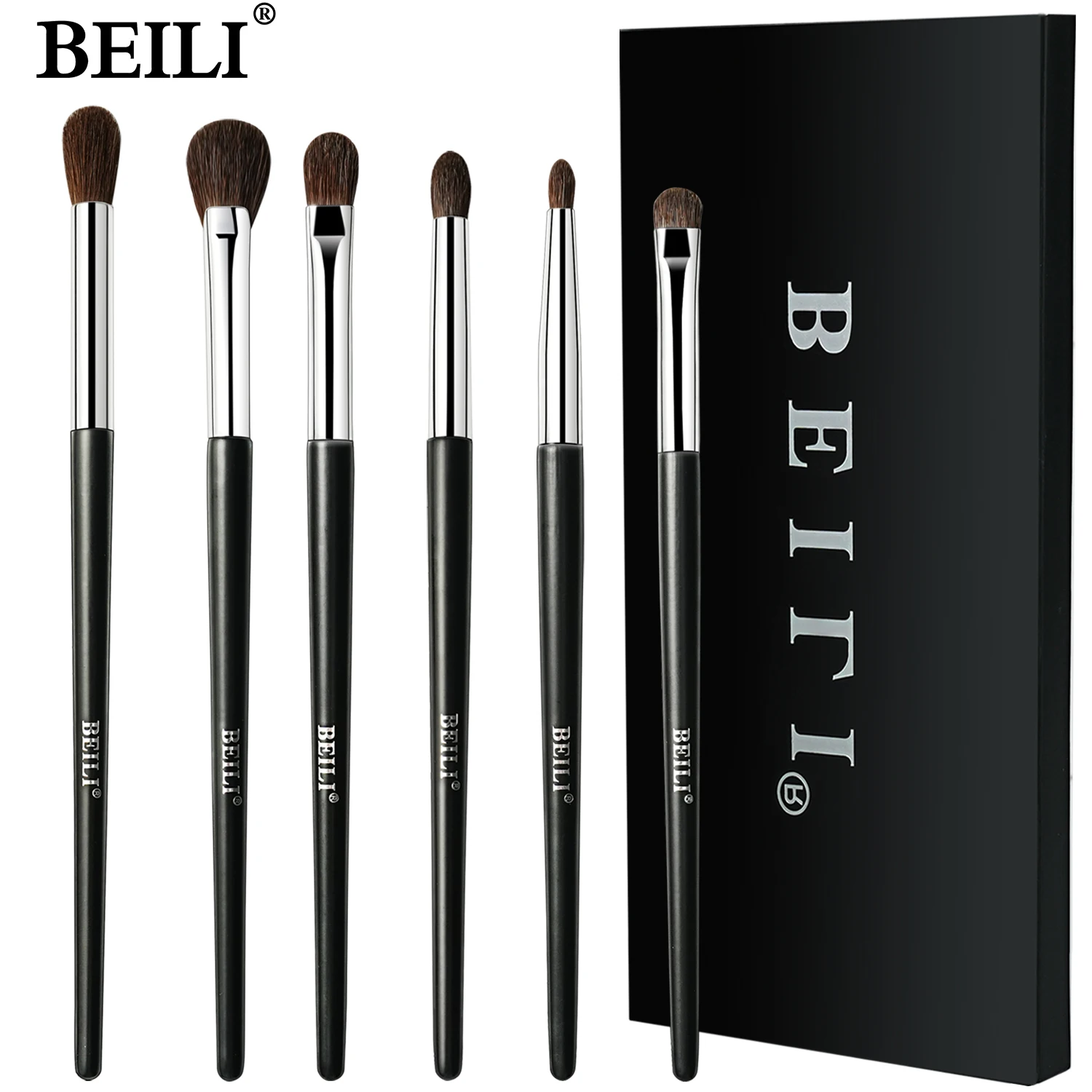 

BEILI 6pcs Eye Makeup Brush Set With Bag Professional Eyeshadow Eyebrow Eyeliner Concealer Brush Makeup Tools for Women