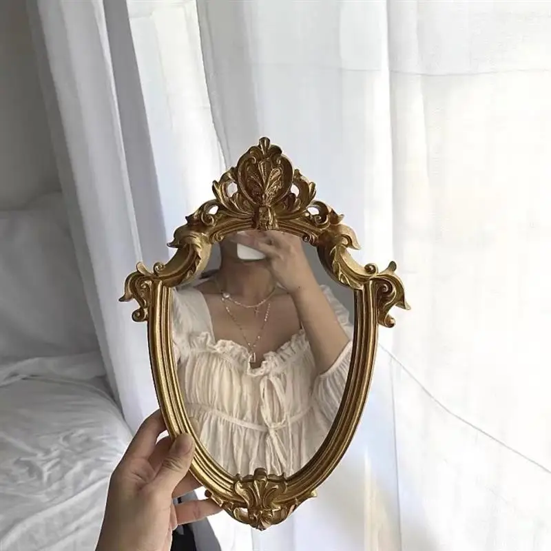 

Makeup Art Gold Irregular Handheld Mini Rame Bedroom Girls Flexible Mirror Vintage Aesthetic Lustro Home Decor