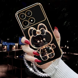 Plating Mirror Holder Lanyard Silicone Case Cover for RedmiNote13 Pro plus (JMT SJS Black)