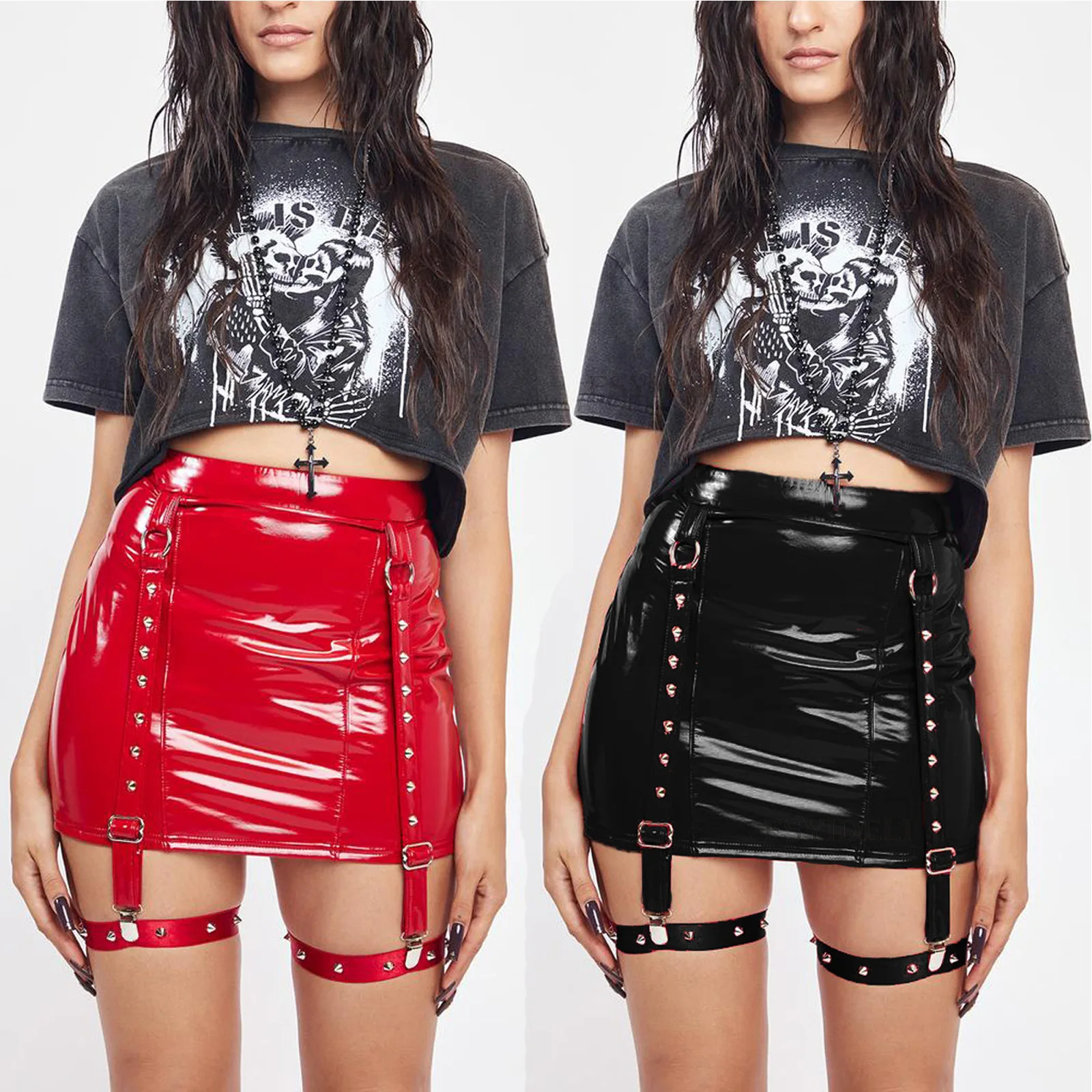 

SKMY High Waist Mini Skirts Sexy Night Club Outfits For Women 2023 Fashion Summer Y2k Clothes Bodycon Leather Skirt Solid Color