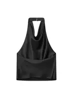 Women Fashion Satin Flowing Halterneck Tank Tops Sexy Backless With Button Female Camis Mujer - Image 5