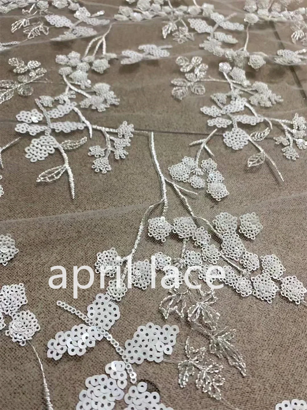 

April 5 Yards Offwhite New Wedding London Luxury Sequin Embroidery Tulle Mesh Lace Fabric for Occasion /Sawing Bridal Dress