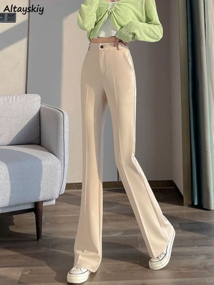 

Брюки-клеш Женские однотонные, повседневные элегантные тонкие универсальные офисные Мягкие штаны в полную длину, с высокой талией, нежные, для лета