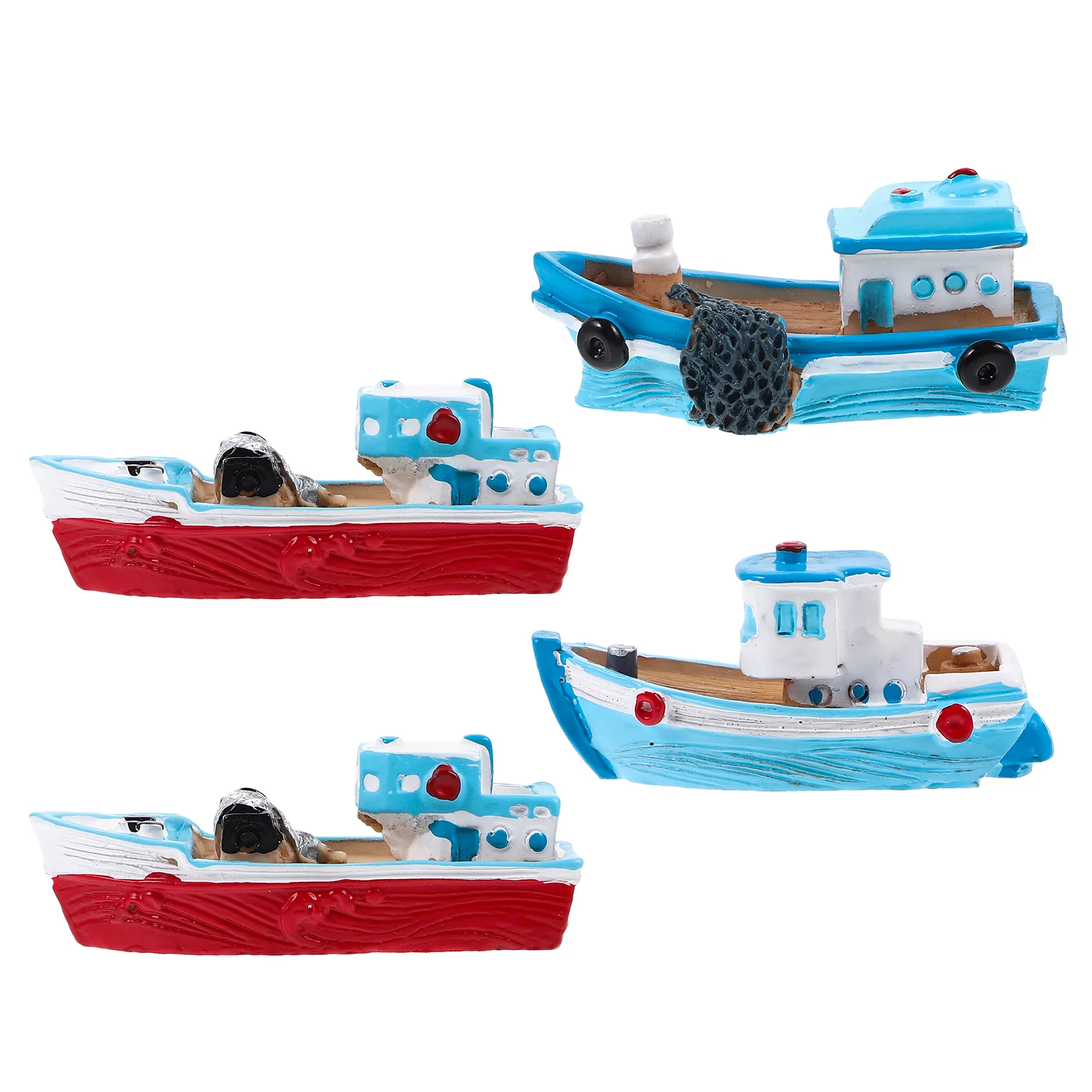4 Pcs Mini Fishing Boat Ornaments Office Beach Toys Pirate Ship Figurines Resin Miniatures Model Desktop