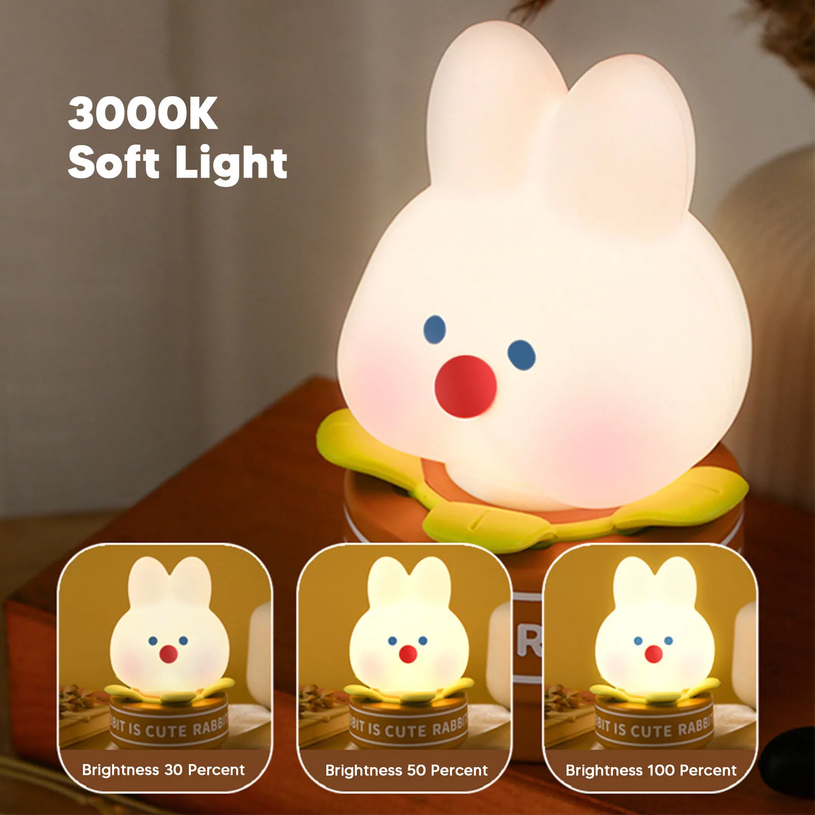 

Desktop Night Light Cartoon Rabbit Silicone Lamp USB Rechargeable Kids Desk Light 3 Gears Brightness