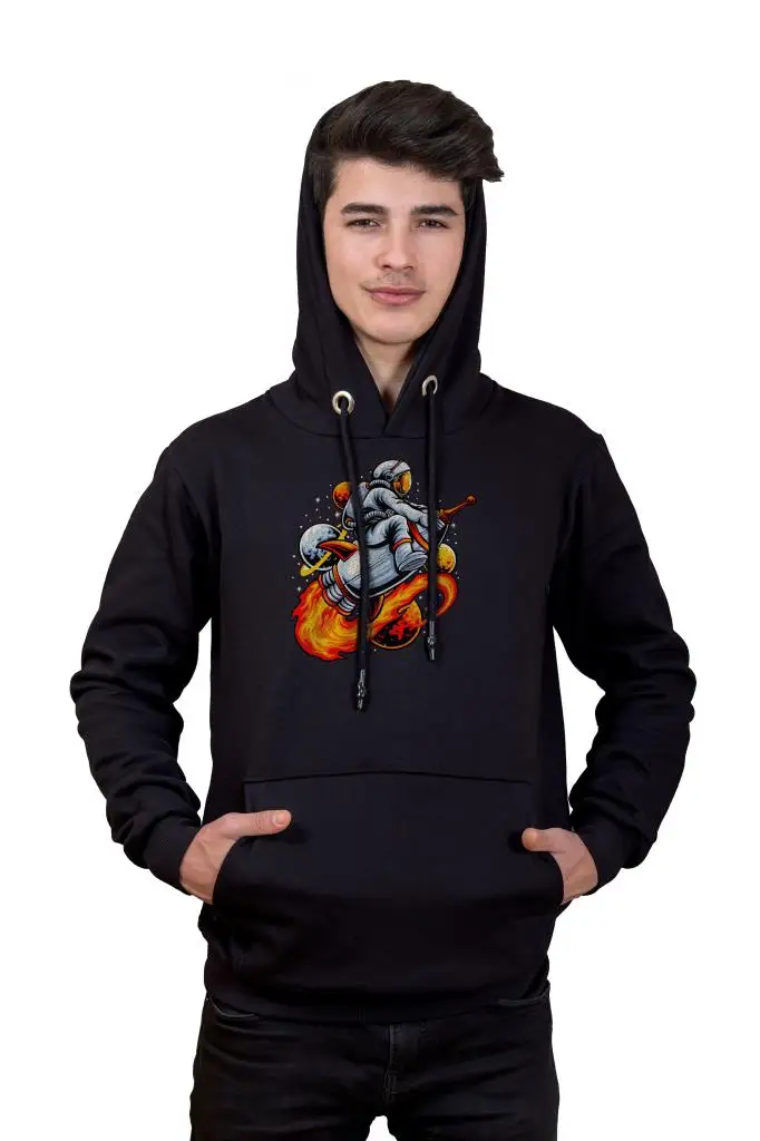 Мужская черная приталенная Толстовка с принтом груди Astro Rider | одежда