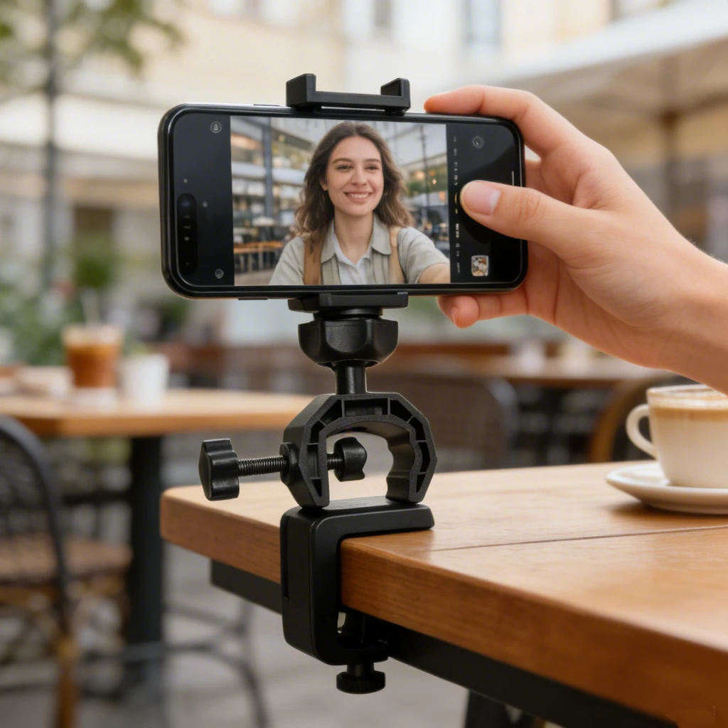Universal 360° Rotating Phone Tripod Stand with Mic Holder for Live Streaming and Video Recording
