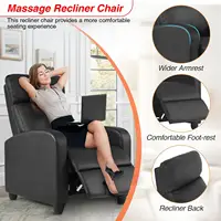 Massage Recliner Sofa with Lumbar Support and Adjustable Backrest for Living Room or Bedroom in Black Leather 4