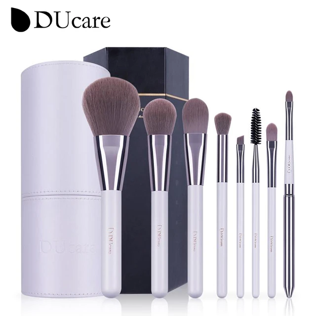 DUcare Pearl White Makeup Brushes Set 8Pcs Beauty Tool Foundation Powder  Eyeshadow Eyebrow High Quality Makeup Brush With Holder - AliExpress