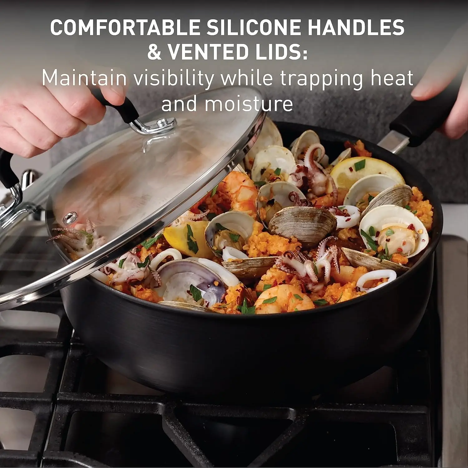 Ultimate Hard Anodized Nonstick Cookware Set 17 Piece, Oven Broiler Safe 400F, Lid Safe 350F, Kitchen Cooking Set w/ Fry P 6