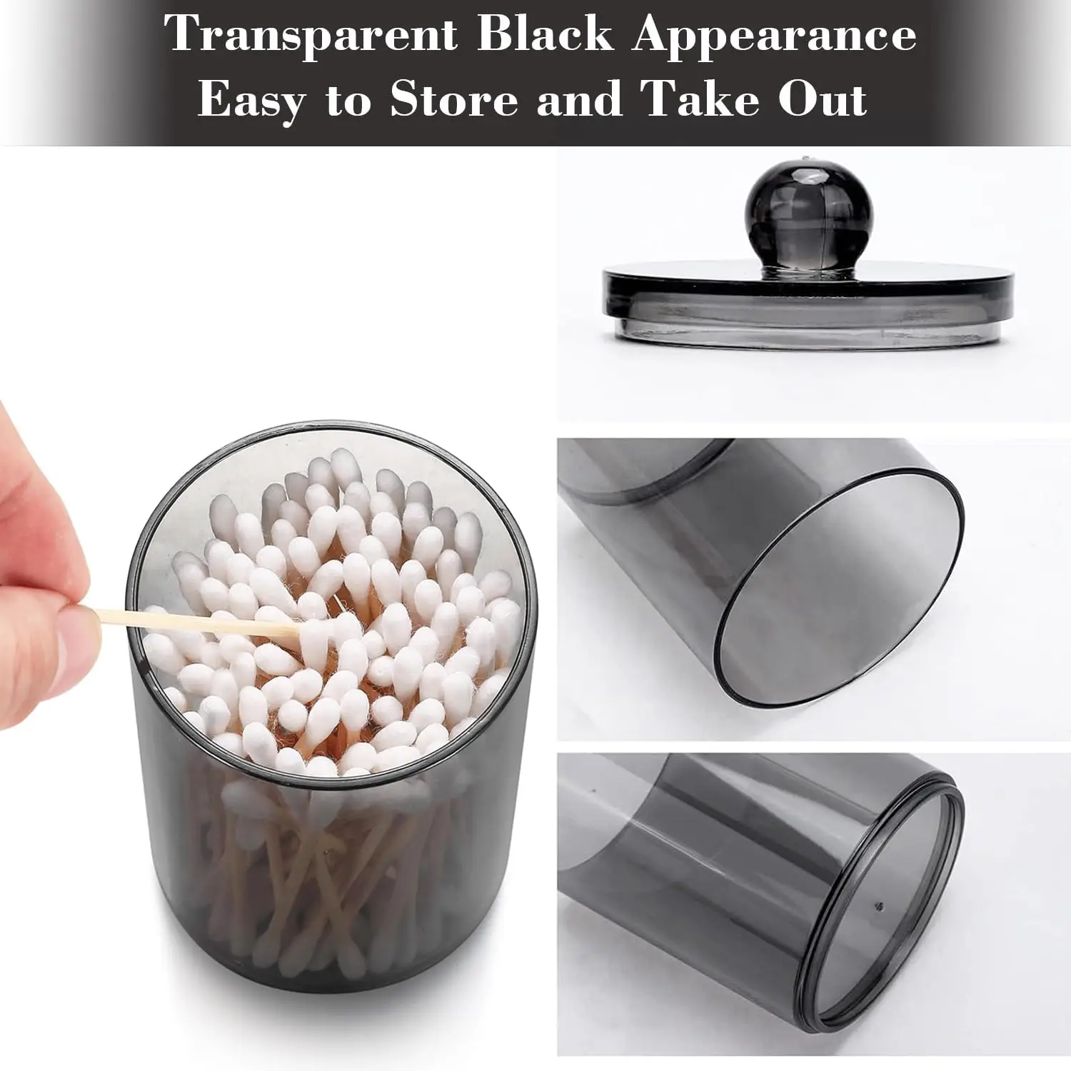 1/2/3/4/6 Pack Dispenser Apothecary Jars Bathroom Jar 10 oz Black Plastic Holder Storage Box for Cotton Ball 6