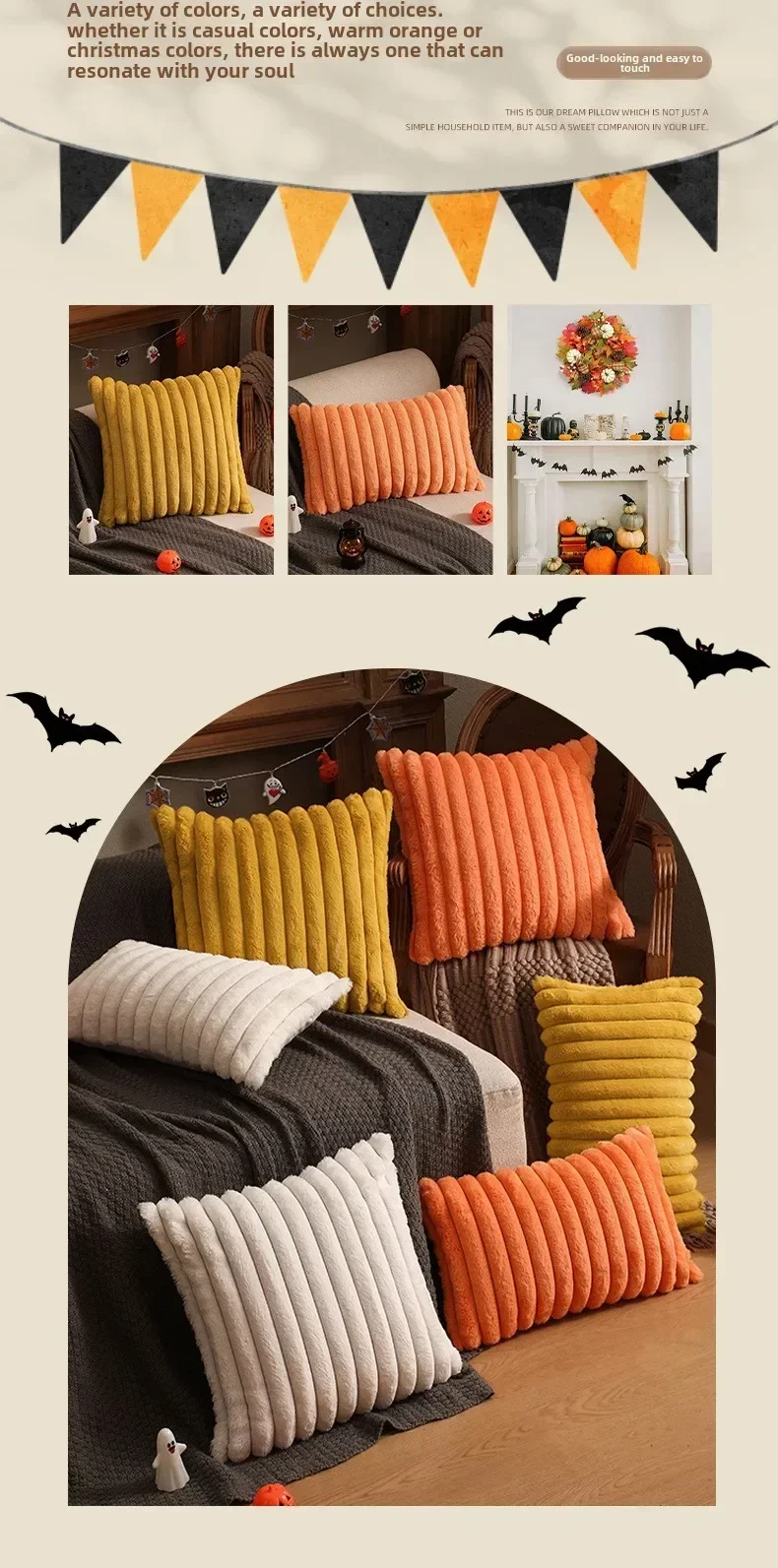 Kunstfell-Kissenbezug Plüsch-Kissenhülle Weicher Flauschiger Gestreifter Kissenbezug Dekorative Kissen Luxuriöse Wohnraumdekoration für Sofa – Detail 6