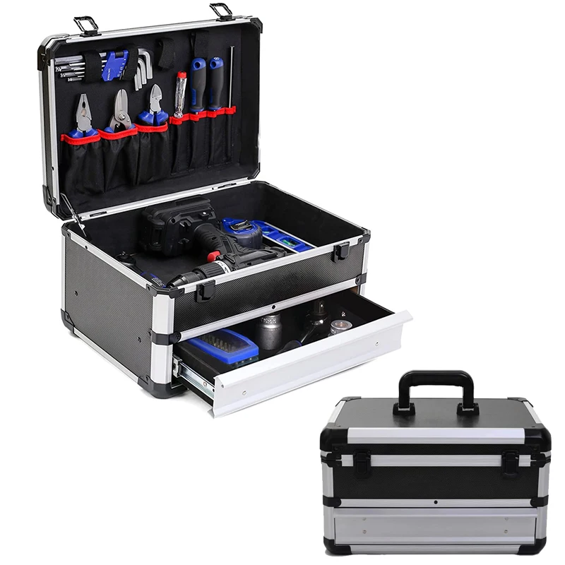 

Portable Aluminum Alloy Tool Box with Drawer Toolbox for mechanics Hardware Tools Organizer Electrician Electric Drill Storage