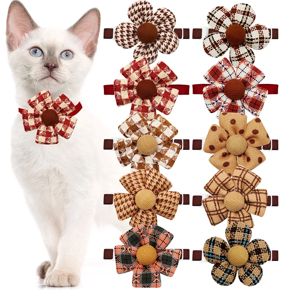 

50 Plaid Sytle Small Dog Cat Bowties Cotton Exquisite Bowties Collar For Dogs Pets Party Grooming Accessories Dog Supplies