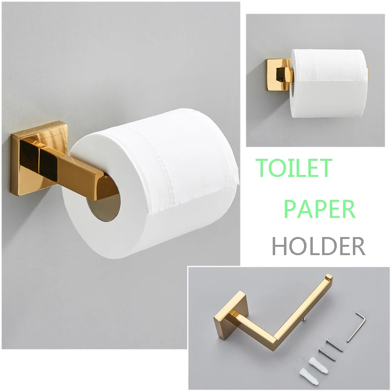 Senlesen Golden Bathroom Accessories Sets 4pcs towel hook toilet paper holder bathroom hardware set bathroom hardware accessories Wall Mount Towel Bar Robe Hooks Toilet Paper Roll Holder Stainless Steel Hardware