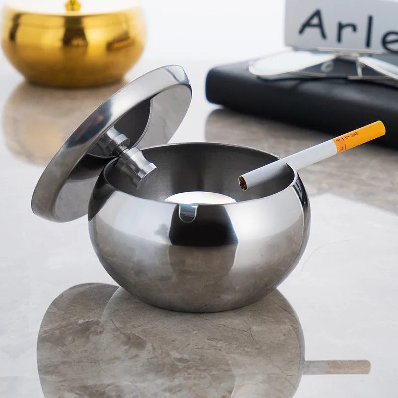 Electroplating Color Plated Ashtray Cover Luxury Style Stainless Steel Windproof Smokeless Ash tray Living Room Office