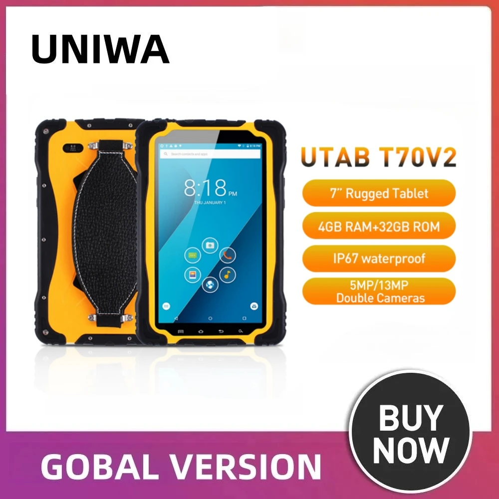 UNIWA UTAB T70V2 IP67 Waterproof Smartphone Tablet 7.0 Inch Android 10.0 13MP Rear Camera 4GB 32GB 10000mAh Battery Cellphone