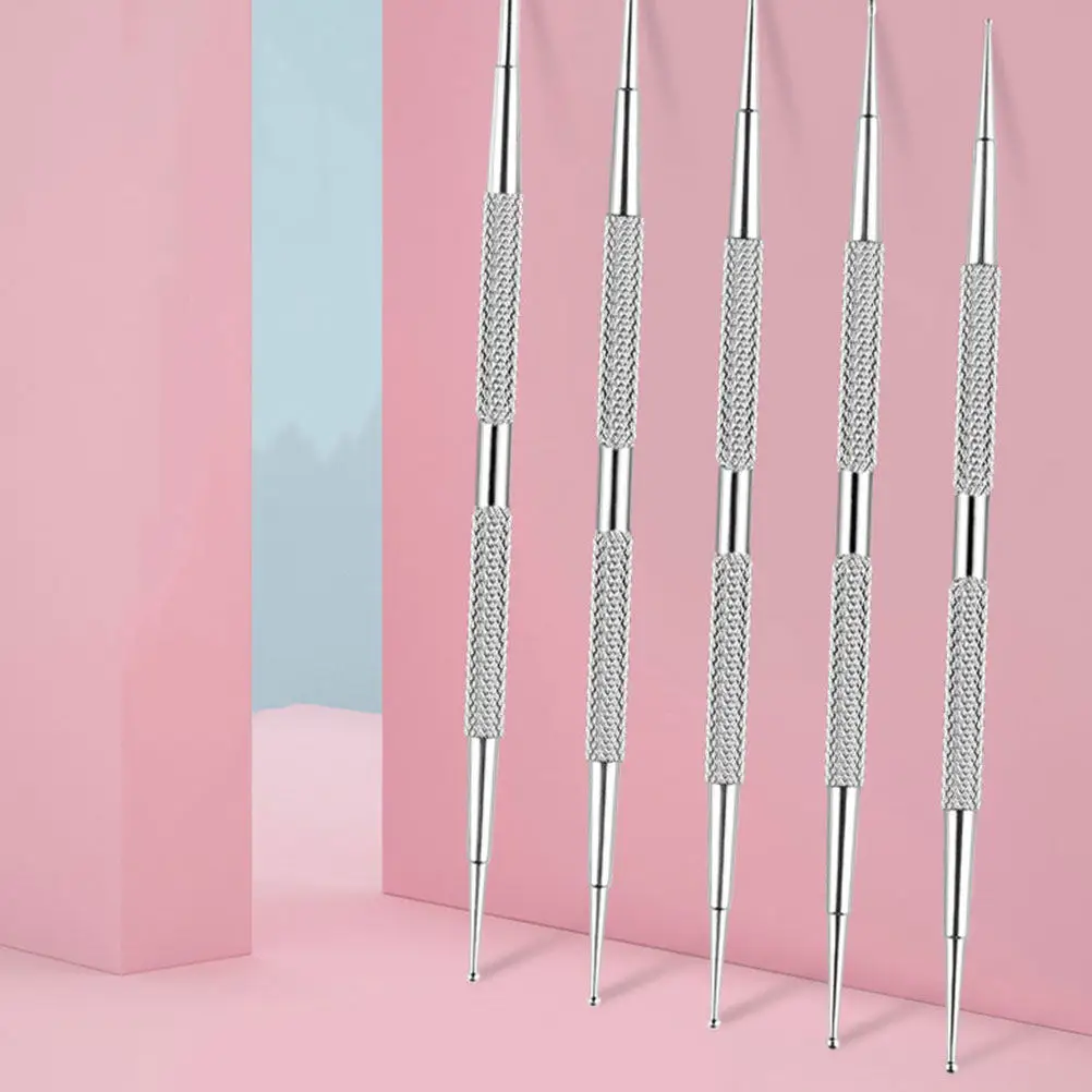5개 네일 다이아몬드 펜 듀얼 헤드 매니큐어 아트 드로잉 도구 (네일 페인팅, 카빙, 풀 라인, DIY, 뷰티 살롱용) 스테인리스 스틸